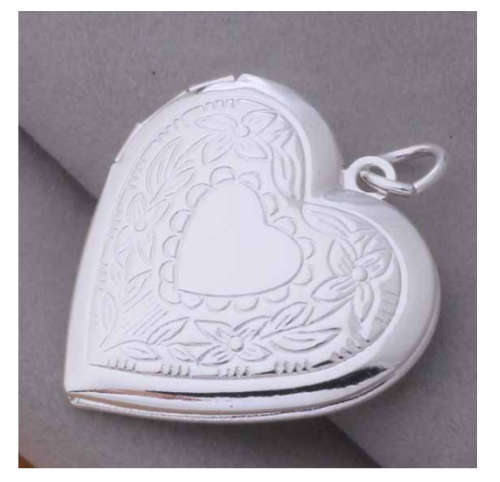 Super-B 925 Sterling Silver Filled Heart Shape Locket  with Matching  Neck Chain with 925 Stamp