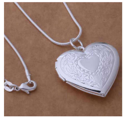 Super-B 925 Sterling Silver Filled Heart Shape Locket  with Matching  Neck Chain with 925 Stamp