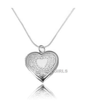 Super-B 925 Sterling Silver Filled Heart Shape Locket  with Matching  Neck Chain with 925 Stamp