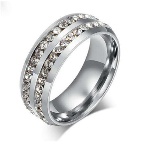 Elegant Clear Diamante Set in Stainless Steel Imported Wedding Engagement Ring