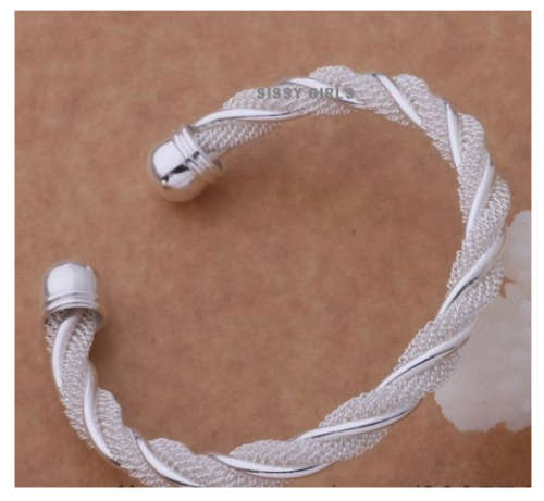 Twisted 925 Sterling Silver Mesh Bangle/Bracelet Imported Filled Jewelry