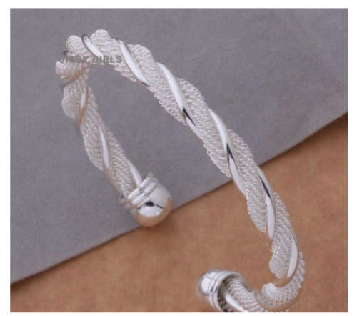 Twisted 925 Sterling Silver Mesh Bangle/Bracelet Imported Filled Jewelry