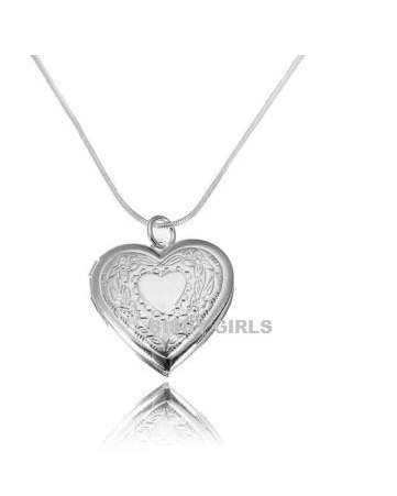 Super-B 925 Sterling Silver Filled Heart Shape Locket with Matching Neck Chain with 925 Stamp