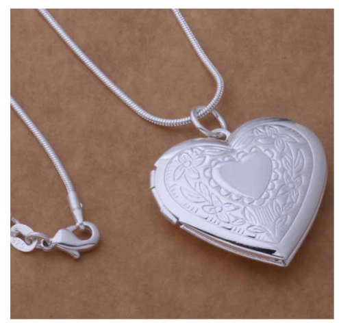 Super-B 925 Sterling Silver Filled Heart Shape Locket with Matching Neck Chain with 925 Stamp