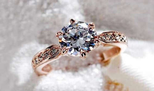 Stylish Simulated White Diamonds Set in Yellow Rolled Gold Imported Ring