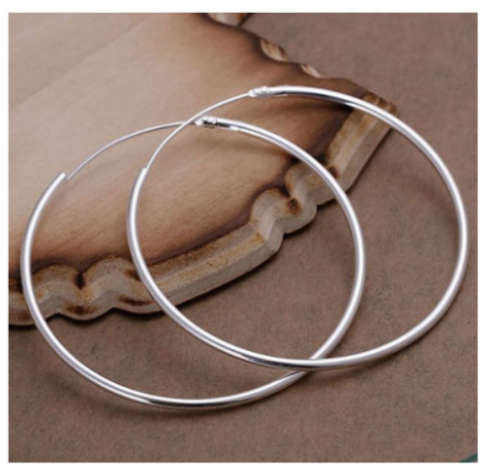 ** Eye Catching ** 48mm Round Circle Smooth 925 Sterling Silver Imported Filled Earrings