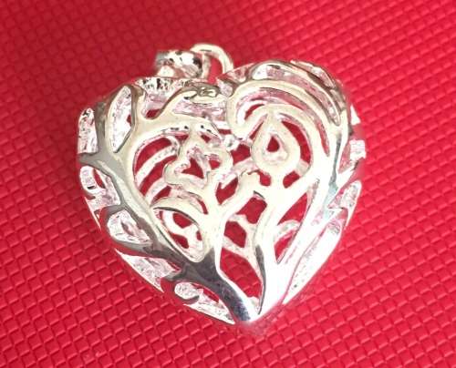 Attractive 925 Sterling Silver Hollow Heart Shape Imported Filled Pendant with Free Matching Chain