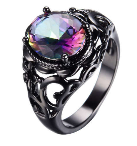 Fancy Simulated Rainbow Mystic Topaz Imported Ring