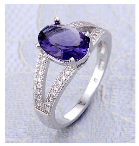 Stylish Imported Simulated Amethyst & White Diamond Ring