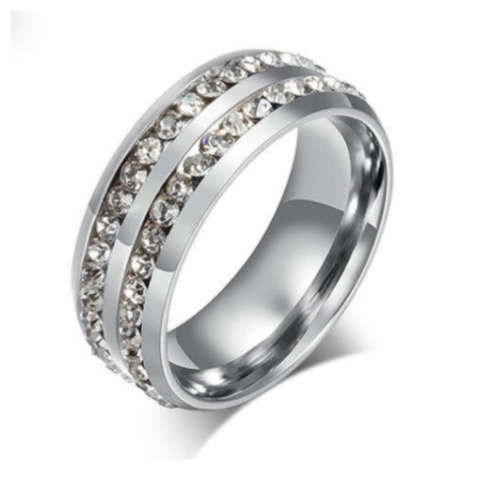 Elegant Clear Diamante Set in Stainless Steel Imported Wedding Engagement Ring