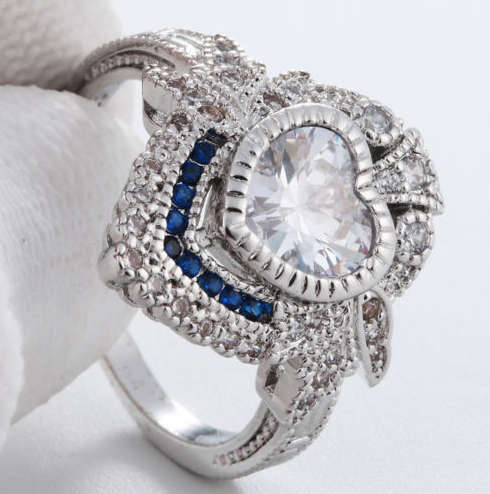 Eye Catching Cr.Diamond Set in 925 Sterling Silver Imported Filled Ring