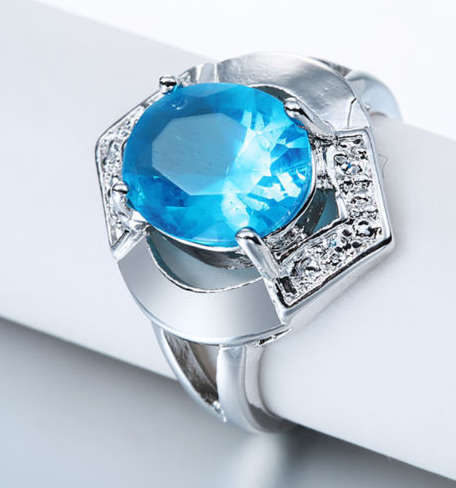 Charming Cr Topaz & White Diamonds Set in White Rolled Gold Imported Ring
