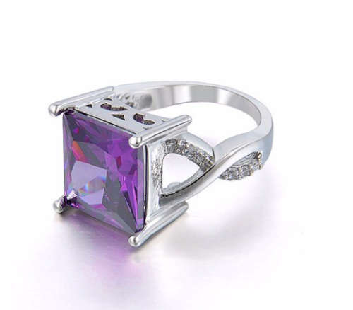 Attractive Cr.Amethyst Set in White Rolled Gold Imported Ring