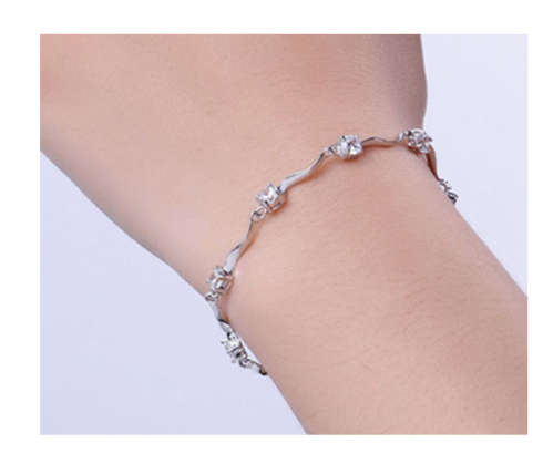 Flashing Cr. Diamonds Set in 925 Silver Imported Filled Tennis Bracelet