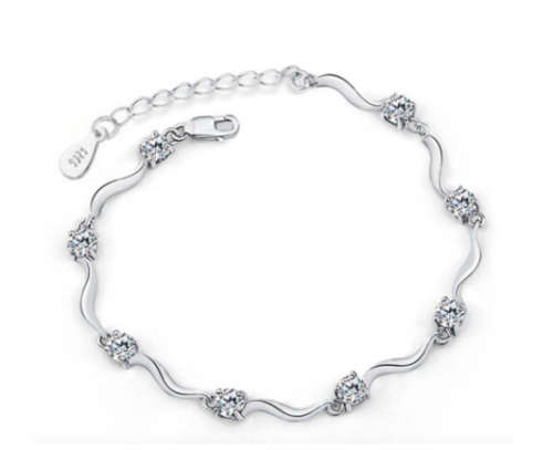 Flashing Cr. Diamonds Set in 925 Silver Imported Filled Tennis Bracelet