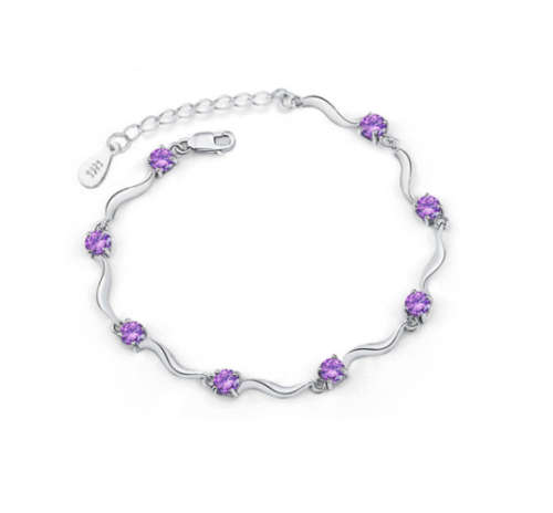 Flashing Cr. Amethyst Set in 925 Silver Imported Tennis Bracelet