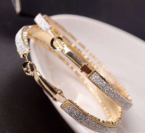 Attractive High Fashion Imported Round Hoop with Gold with Silver Glitter Earrings