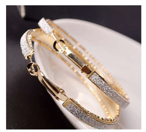 Attractive High Fashion Imported Round Hoop with Gold with Silver Glitter Earrings