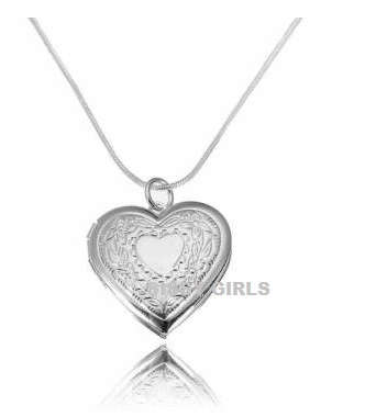 Super-B 925 Sterling Silver Filled Heart Shape Locket with Matching Neck Chain with 925 Stamp