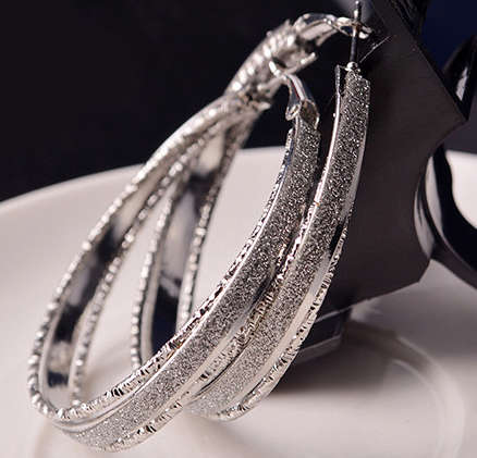 Attractive High Fashion Imported Round Hoop with Silver Glitter Inlay Earrings