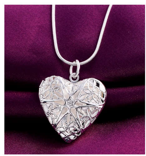 ElegantHeart Shape 925 Sterling Silver Filled Imported Filled Locket with Matching Chain