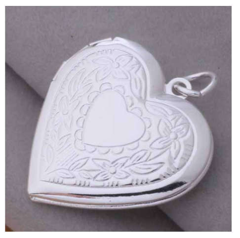 Super-B 925 Sterling Silver  Heart Shape Locket & Matching Neck Chain with 925 Stamp Filled Jewels