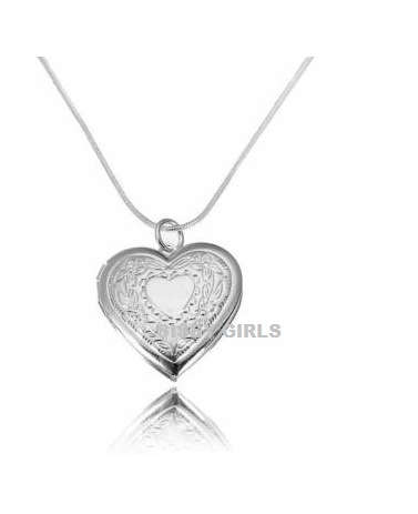 Super-B 925 Sterling Silver  Heart Shape Locket & Matching Neck Chain with 925 Stamp Filled Jewels