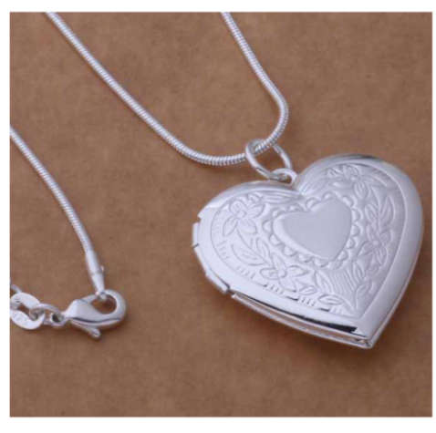 Super-B 925 Sterling Silver  Heart Shape Locket & Matching Neck Chain with 925 Stamp Filled Jewels