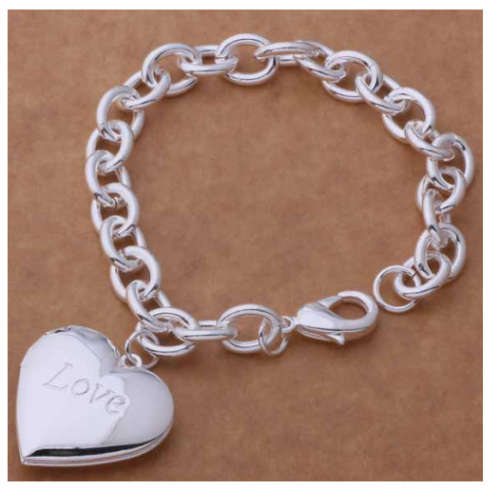 Flashing (LOVE) Heart Shape Locket 925 Sterling Silver Bracelet/Bangle Imported Filled Jewellery