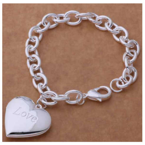 Flashing (LOVE) Heart Shape Locket 925 Sterling Silver Bracelet/Bangle Imported Filled Jewellery