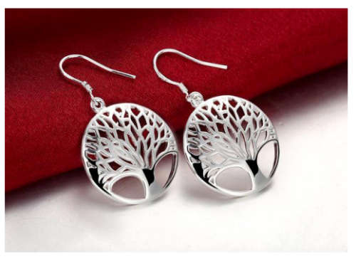 Attractive 925 Sterling Silver Tree of Life Drop Imported Filled Earrings