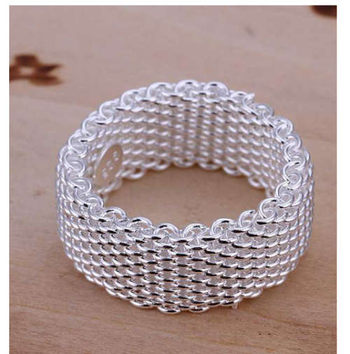 Sparkling Unisex 925 Sterling Silver Imported Mesh Filled Ring