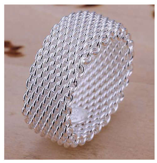 Sparkling Unisex 925 Sterling Silver Imported Mesh Filled Ring