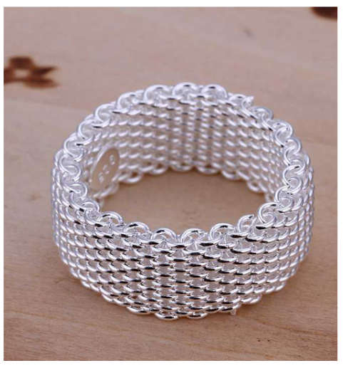 Sparkling Unisex 925 Sterling Silver Imported Mesh Filled Ring