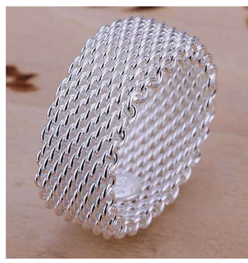 Sparkling Unisex 925 Sterling Silver Imported Mesh Filled Ring