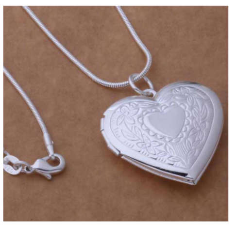 Super-B 925 Sterling Silver Heart Shape Locket & Matching Neck Chain with 925 Stamp Filled Jewels