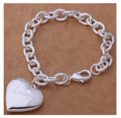 Flashing (LOVE) Heart Shape Locket 925 Sterling Silver Bracelet/Bangle Imported Filled Jewellery