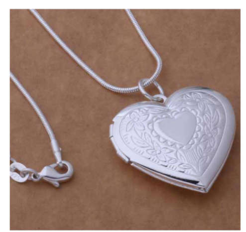 Super-B 925 Sterling Silver Heart Shape Locket & Matching Neck Chain with 925 Stamp Filled Jewels
