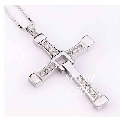 Attractive Diamante in 925 Sterling Silver Cross with free Matching Chain Imported Filled Jewellery