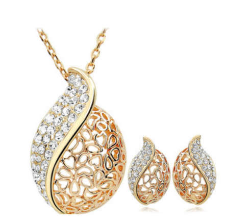 Sparkling Diamante Set in 18ct Yellow Rolled Gold Imported Neck and Earring Set