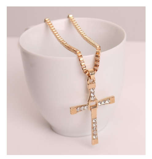 Stylish Imported Diamante in 18kgp Unisex Yellow Cross with Matching Neck Chain