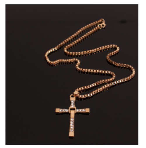 Stylish Imported Diamante in 18kgp Unisex Yellow Cross with Matching Neck Chain