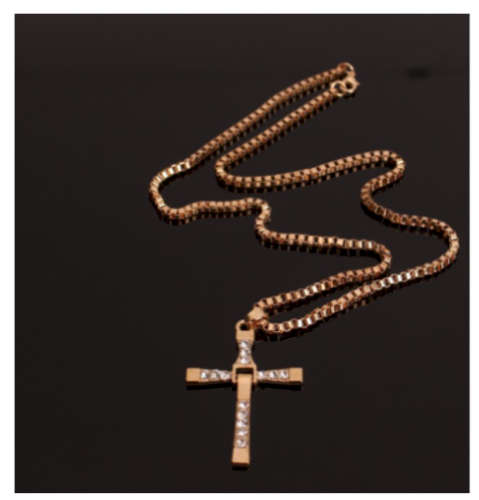 Stylish Imported Diamante in 18kgp Unisex Yellow Cross with Matching Neck Chain