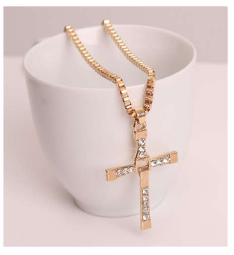 Stylish Imported Diamante in 18kgp Unisex Yellow Cross with Matching Neck Chain
