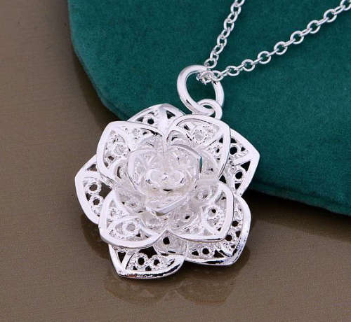 Attractive 925 Sterling Silver Flower Pendant & Free Matching Neck Chain Imported Filled Jewellery