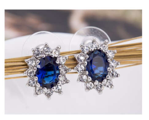 Stylish Cr Diamond & Sapphire Set in 925 Sterling Silver Earrings Imported Filled Jewellery