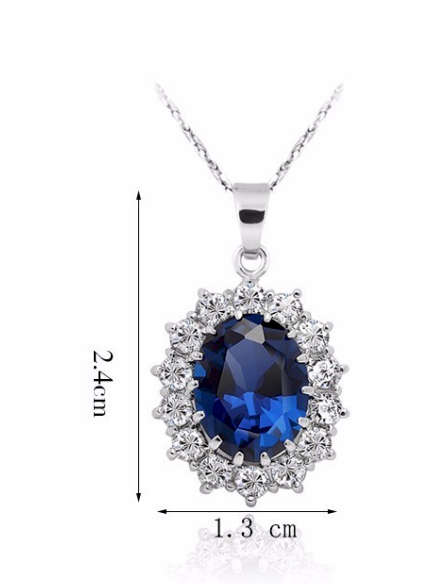 Stylish Cr Diamond & Sapphire Set in 925 Sterling Silver Neck Chain Imported Filled Jewellery