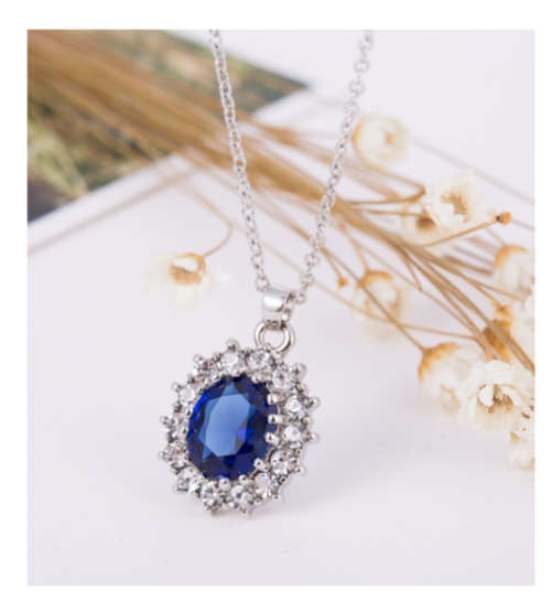 Stylish Cr Diamond & Sapphire Set in 925 Sterling Silver Neck Chain Imported Filled Jewellery