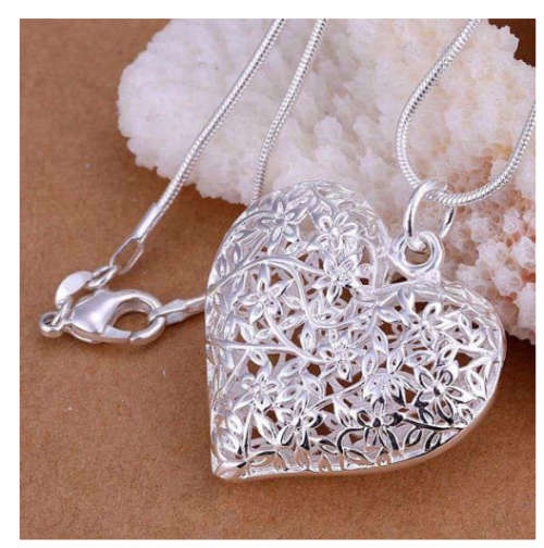 Elegant Hollow Heart Shape 925 Sterling Silver Locket & Matching Chain Imported Filled Jewellery