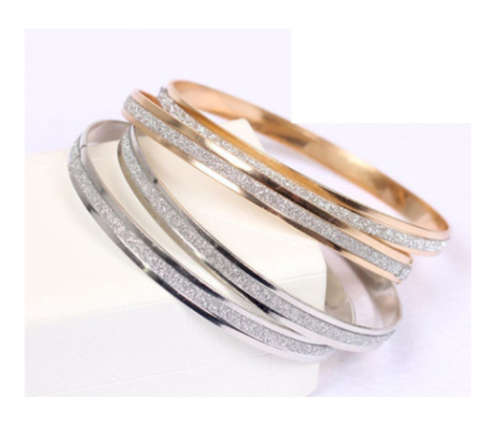 Gorgeous 6mm Imported  2 Silver Glitter Bangles